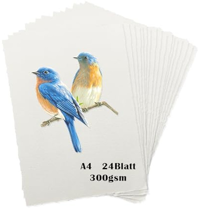 (24 Hojas) Papel acuarela 300 g/m² A4, 210 mm x 297 mm, Papel de Algodón Blanco para acuarelas, invitaciones de boda, tarjetas, manualidades