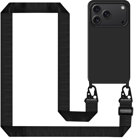 Tawarror Handykette für iPhone 17 Pro Hülle mit Band, Handyhülle Case Silikon mit Kette Stoßfest Schutzhülle mit Weichem Mikrofaser-Innenfutter, Kordel zum Umhängen, Schwarz