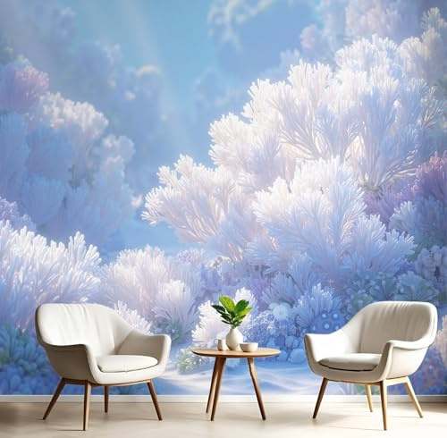 GSAEIMCT Blue White Underwater Coral Reefs Photo Wallpaper Mural,Dreamy Scenery 3D Large Wall Murals Hd Printing Decoration Poster Picture Design for Bedroom Living Room Home,350X260Cm