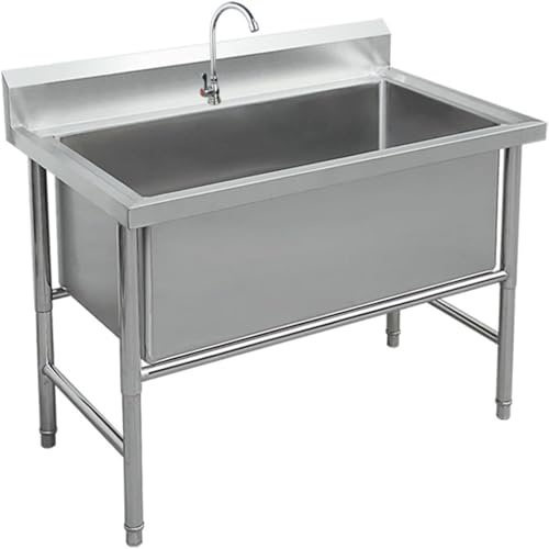 Fregadero de Acero Inoxidable para Cocina Fregadero Exterior Independiente Comercial de 1 Compartimento para Lavandería Patio Trasero Garaje Restaurante al Aire Libre (120 * 60 * 80cm)