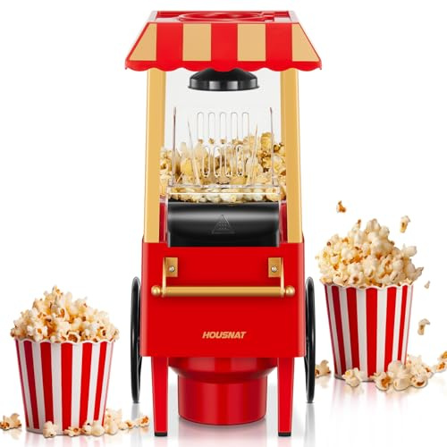 3,5L Machine a Pop Corn, HOUSNAT 1200W Machine à Popcorn à Air Chaud | Popcorn Allégé Sans Huile, Popcorn Prêt en 3 Minutes – Idéal pour la Famille et les Soirées Entre Amis