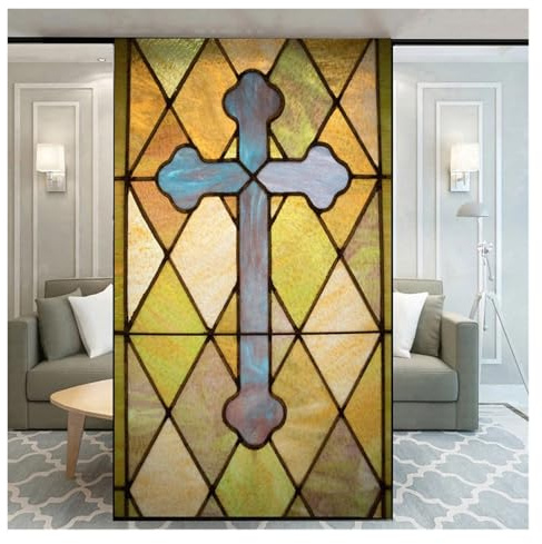 Fensterfolie Vintage Kirche Privatsphäre statische Aufkleber Glas Klebstoff Anti Hitze beständig Home Tür Aufkleber(Color 4,90x150cm)