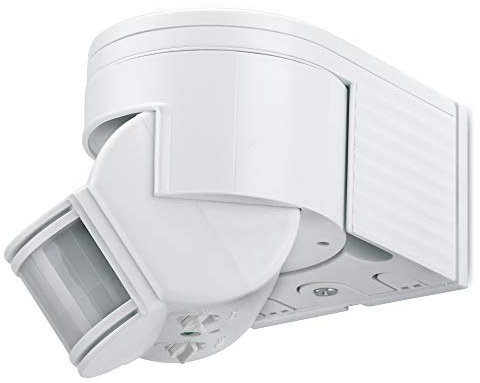 conecto Infrarot Bewegungsmelder innen+außen Aufputz Wand LED 180° schwenkbar neigbar IP44 Dämmerungssensor (1 Stück), weiß
