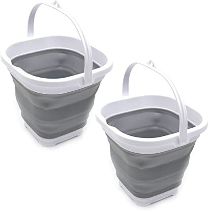 SAMMART 2.6L Set of 2 Super Mini Sqare Collapsible Plastic Bucket - Foldable Square Tub - Portable Fishing Water Pail - Space Saving Outdoor Waterpot (2, Grey)
