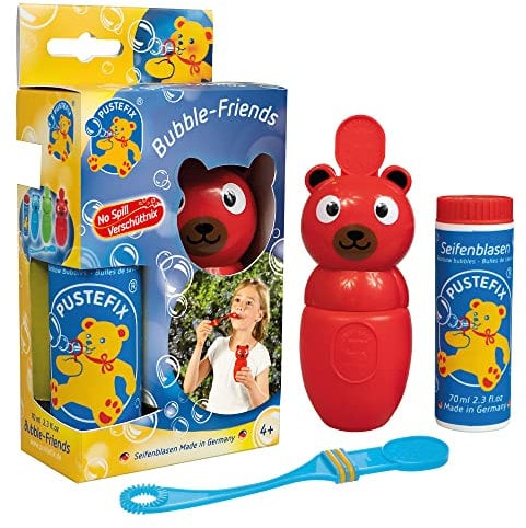 PUSTEFIX Bubble-Friends Bär I 70 ml Seifenblasenwasser I Bubbles Made in Germany I Seifenblasen Spielzeug für Kindergeburtstag, Polterabend, Sommerparty & als Gastgeschenk I Spaß für Kleinkinder