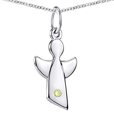 MATERIA Kinder Engel Anhänger mit Geburtssteinen - 925 Sterling Silber mit Kette 36-40cm Geschenk Geburt Taufe in Etui