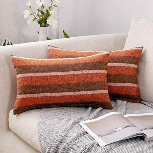 MIULEE 2er Set Streifen Kissenbezüge Kissenhülle Leinenoptik Sofakissen Dekorative Kissenbezug Dekokissen Deko Couchkissen Bezug für Sofa Büro Couch Schlafzimmer Wohnzimmer 30x50 cm Orange