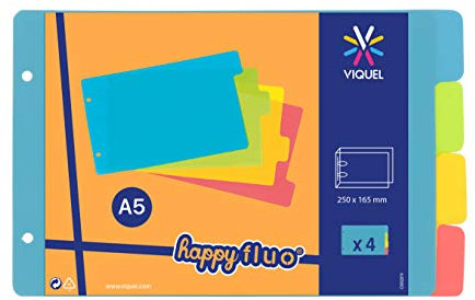 Viquel – Separadores para archivador de fichas Bristol 14,7 x 23,5 cm de plástico – Separadores de colores neón