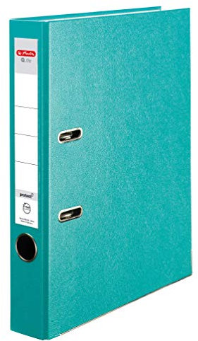 Herlitz® Q.file Aktenordner A4 | Rücken 5cm | Wendeschild | 2-Ring-Mechanik mit Druckleiste | PP Folie beschichtet Robuste Beschläge | Türkis