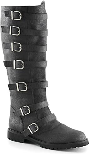 Mooke Herren Ritterstiefel - Mittelalterliche Wikinger-LARP-Schuhe Hohe Stiefel Steampunk-Pu-Leder-Krieger-Frauen-Karnevals-Party Cosplay Ausgefallene Stiefel,Schwarz,45