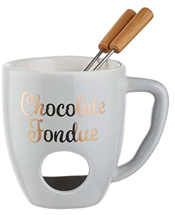 BUTLERS Schokoladenfondue Set für 2 Personen – CHOCOLATE FONDUE – Teelicht Schokofondue Tasse aus Porzellan mit Edelstahl-Gabeln | Kleines Fondueset für Schokolade Käse | Schoko Fondue Teelichthalter