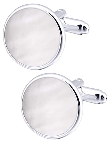 Jonwo Runden Perlmutt Manschettenknöpfe für Herren In Geschenkbox Klassisch Men Cufflinks Schmuck Hochzeit Hemd Tanzparty Ferien Jubiläum Kleid