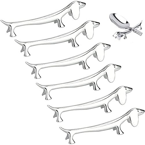 Bassotto Poggiacoltello In Lega di Zinco Supporto Forchetta Cucchiaio Stoviglie Rack, Porta Bacchette Piccolo Cane, Strumento Da Pranzo Da Tavolo, Portaposate Utensile Portaposate,6 Pezzi Poggiabacch