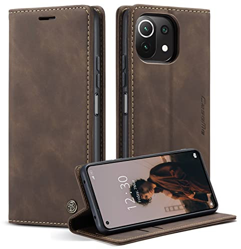 caseme Handyhülle für Xiaomi 11 Lite 5G NE Hülle für Mi 11 Lite 5G/4G Hülle Premium Leder Klappbar Flip Case Magnet Kartenfach Tasche Schutzhülle für Xiaomi Mi 11 Lite 5G/4G/5G NE - Kaffee