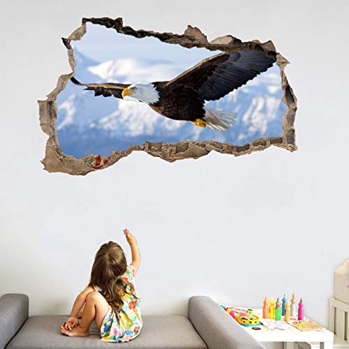 Kuletkear Tiere Wandtattoo Mädchen Kinderzimmer Dekorative Abnehmbare 3D Wandsticker Adler H 45 x B 75 cm Vinyl Wand Aufkleber für Wohnzimmer, Schlafzimmer