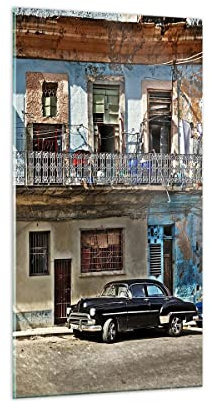 Bilder auf Glas 55x100cm Glasbild Kuba Havanna Balkon Groß Wanddeko Bild im Glas Schlafzimmer Küche Deko Wandbilder Dekoration Wohnzimmer Modern Wall Decor Glasdruck Wand Kunstdruck Art GPA55x100-4255