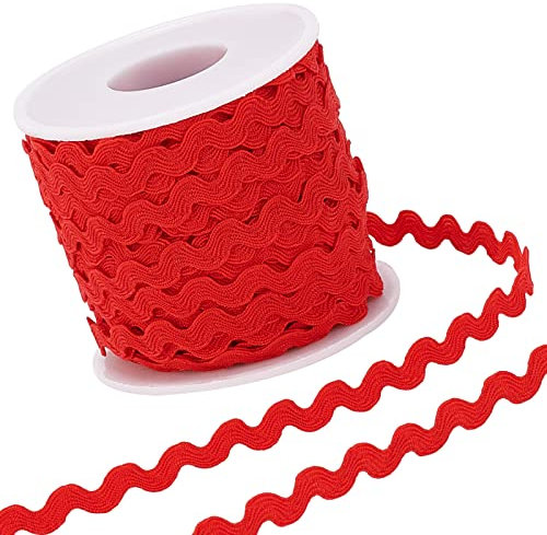 GORGECRAFT 1 Rolle 27yd/25m RIC Rac Trim Ribbon Weihnachtszeit Wave Nähen Biegen Fransen Trim 5mm/0.2 Zoll Zum Nähen Blumenherstellung Hochzeit Party Lace Ribbon Craft(Rot)