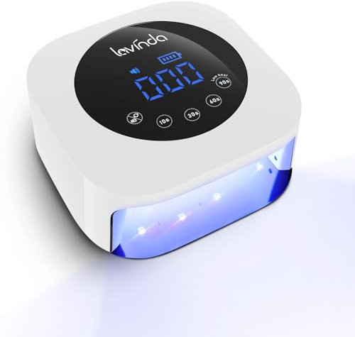 Lavinda Lampada UV LED per unghie, senza fili, 54 W, ricaricabile, con ampio display LCD, lampada per polimerizzazione gel professionale con 4 impostazioni di timer, sensore automatico per salone e