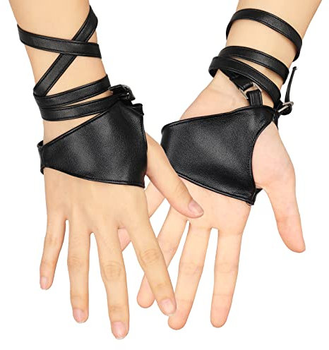 Yolev Damen Punk Leder Handschuhe Schwarz Half Palm Fingerlose Handschuhe Gothic Rock Handschuhe für Hip Hop Dance Halloween Party Cosplay
