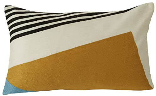 Premier Housewares Diagonal Design Cushion, Unique Textile Yellow Cushions, Sofa Cushions, Embroidered Pattern, Textured Accent Piece, Vibrant Colors, W51 x D31 x H5cm