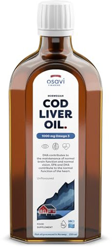Osavi Norwegian Cod Liver Oil 1000 mg Omega 3 – 250 ml | Unflavoured | DHA & EPA for Brain, Heart & Vision Health | Supports Immune Function | Sourced from Wild Atlantic Cod with Sustainable Practices