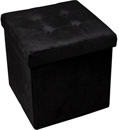 HomeHarmony® Velvet Folding Storage Bench Ottoman Footrest Seat Toy Box Storage Chest (Black, Medium)