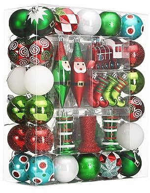 DecorbyHannah 100 ct Weihnachtsschmuck-Set, rot und grün, Weihnachtsschmuck, bruchsichere Elfe, Weihnachtsbaumschmuck (Vorteilspackung)
