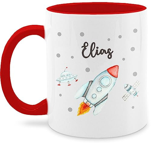 Tasse Tassen 325ml - Weltall - Rakete mit Name personalisiert I Flugrakete I Raumfahrt I Weltraum I Astronaut Geschenk - 325 ml - Rot - astronauten personalisierte planeten raketen kakaotasse nasa