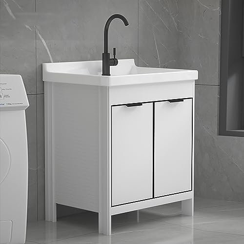 Keramik Waschbecken Mit Unterschrank,Waschtisch Stehend Mit Unterschrank,Freistehender Badschrank,Waschtisch Weiß,Waschplätze,Unterschrank Aus Aluminium,Mit Wasserhahn,Für Badezimmer,Waschküchen (Siz