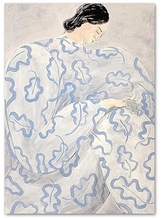 LVTFCO Sofia Lind Poster und Drucke, blau gestreifte Pyjamas, Mädchen, Leinwand, Wandkunst, Sofia Lind Gemälde, Sofia Lind Bild für Zuhause, Wanddekoration, 50 x 70 cm, ohne Rahmen