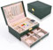 Schmuckkästchen, 2 Ebenen Schmuckaufbewahrung schmuckschatulle Reise PU-Leder, Schmuckbox Schmuckkoffer für Damen, Schmuckkästen für Ringe, Ohrringe, Halsketten und Uhren (Grün)