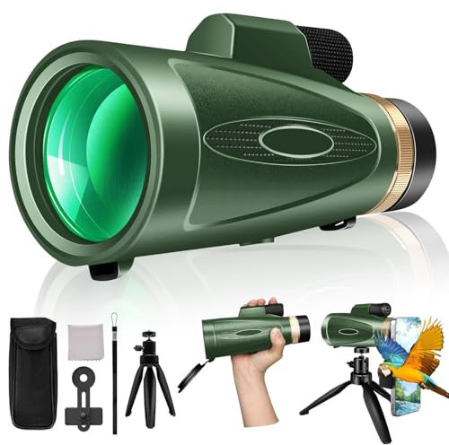 Monocular Telescope 80x100 High Power with Smartphone Adapter Tripod,Larger Vision Monoculars for Adults with BAK4 Prism & FMC Lens, Suitable for Bird Watching Hunting Hiking Camping Wildlife-Green