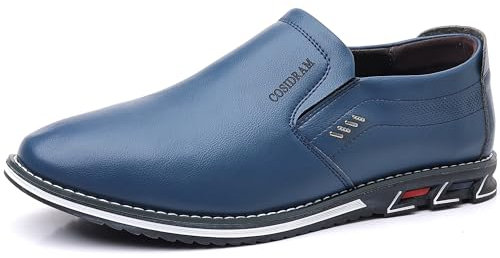 COSIDRAM Herren Schuhe Business Loafers Elegant Wanderschuhe Freizeitschuhe Klassische Mokassins Kleiderschuhe Slipper Blau 45
