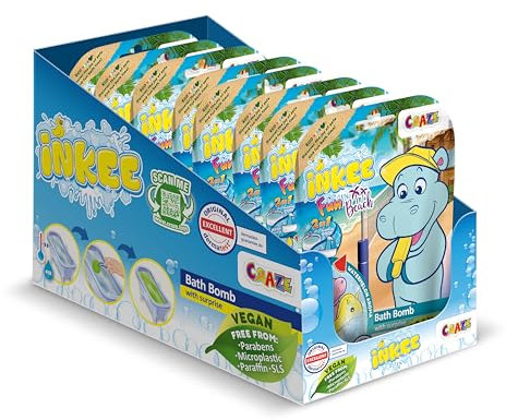 INKEE Fun Beach 8er Multipack | 8x Badekugeln Kinder mit Überraschung, Badebomben Kinder mit Hippo Figuren, Wassermelone Duft & Mango Butter