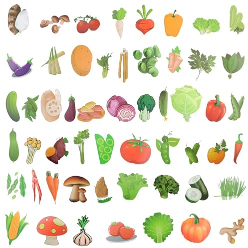 HICOHAND Gemüseaufkleber für Kinder, 108 Stück, niedliche Gemüse-Aufkleber für Jungen und Mädchen, Greenstuff Veggie-Themen-Dekor-Aufkleber, Kunst-Aufkleber-Set für Computer, Glastassen, Sammelalben