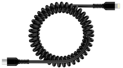 Coiled USB C to Lightning Cable, MFi Certified Apple Carplay Cable Cord, Spring USB C to iPhone Charger Cable for Car, Retractable Fast Charging Lead for iPhone 14 Pro/14 Plus/14/13/12/11/SE/X/XS/XR/8