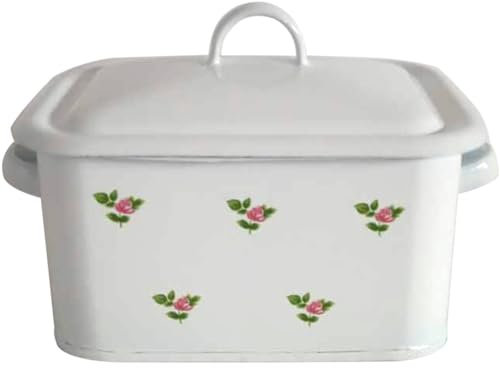 Brotbox Brotkasten Modernes Quadrat Im Minimalistischen Stil Bread Box, Bemaltes Blumen-Emaille-Handwerk Lebensmittelbehälter, Einzugsgeschenk (Color : Weiß, S : 1.3L)