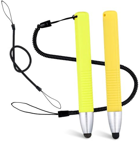 2pcs Kid Stylus Pens for Touch Screens, Capacitive Stylus Pen with Spring Cord, Children's Tablet Stylus Pen Crayon Stylus Pen for Touch Screen Devices Smartphones Tablets (Green, Yellow)