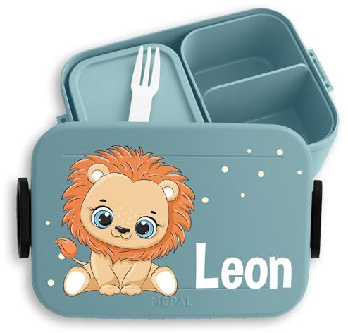 Kinder Bento Box Midi Lunchbox für Mepal Bentobox - Löwen - Löwe süß Lion König der Tiere Löwenmotiv - 900 ml - Türkis - kinderbrotdosen kindergarten personalisierte brotdose name brotdosen