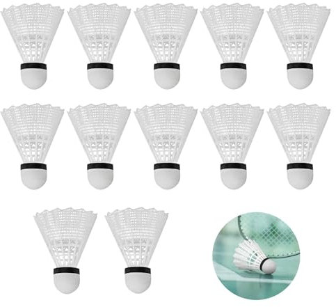 Makoto Nobu 12 Stück Nylon Federbälle Set, Hervorragender Flug und Balance Badminton Bälle, Langlebige Plastik Badmintonbälle für Indoor und Outdoor Sport (Weiß)