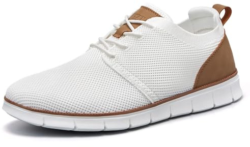 LEZTA Zapatos de Cordones para Hombre Oxfords Clásicos Zapatillas de Vestir Malla Transpirable Cómodos para Boda Negocios Viaje y Ocio Blanco 42