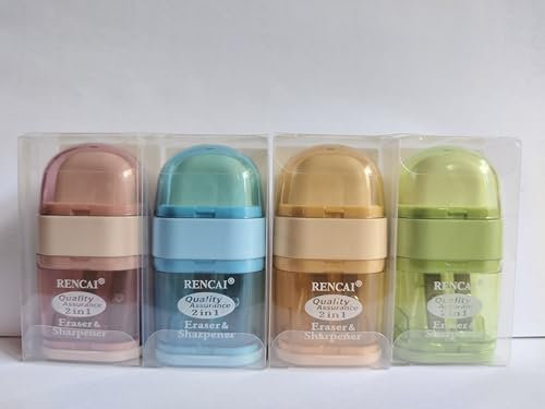 Temperamatite Manuale con Gomma,4 pezzi Cancellare Mini Temperamatite 2 in 1 Temperamatite Manuale Temperamatite con Contenitore per Scuola Casa Ufficio Forniture