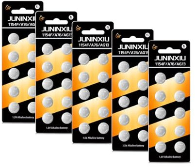 JUNINXIU Lot de 50 piles bouton LR44 AG13 357 L1154F 303 A76 [Forte Power]