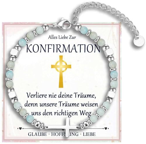 FAOMZQ Konfirmation Geschenk Mädchen, Kreuz Armband Geschenk zur Konfirmation, Konfirmationsgeschenk für Mädchen Tochter Nichte Enkelin Schwester Patentochter von Mama Papa Großeltern Taufpaten, Grün