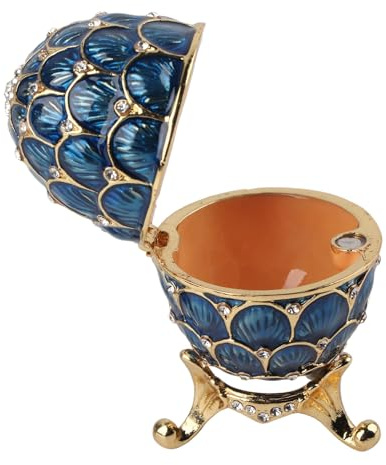 Akozon Emailliertes Osterei Im Vintage-Stil, Schmuck-Organizer, Schmuckkästchen, Dekoration, Basteln (BLUE)