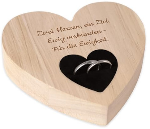 LAUBLUST Personalisiertes Ringkissen in Herzform zur Hochzeit & Verlobung mit Wunschtext - Herzförmige Ringbox für Brautpaar | Holz Trauringkissen für Hochzeitsringe & Ringhalter für Trauungszeremonie