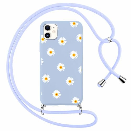 Yoedge Coque pour iPhone 12 / iPhone 12 Pro avec Cordon de Collier, Fleur Aesthetic Motif Flower Dessin, Souple Silicone Étui Antichoc Housse avec Réglable Lanyard pour iPhone 12 6,1, Marguerite