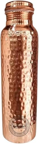 Fashnkart Botella de agua de cobre martillado 750 ml - Recipiente de salud Ayurveda a prueba de fugas de diseño para deporte, fitness y yoga de 25.36 oz