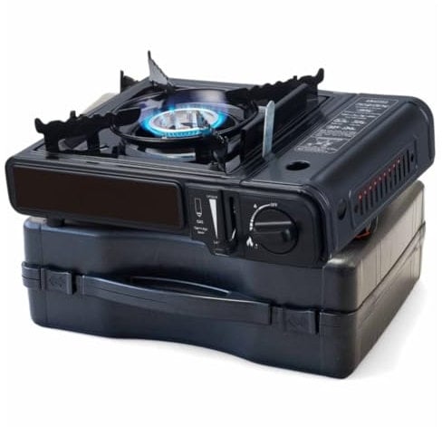 Intec - Hornillo de gas portátil de 2200 W, 1 fuego, encendido Piezo, maletín de transporte incluido, cartucho butano estándar, ideal para acampar y cocina al aire libre