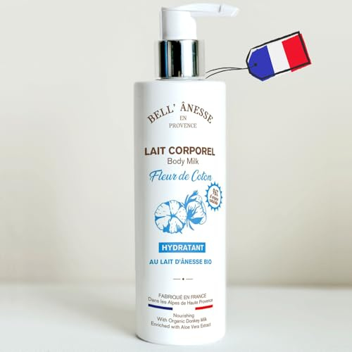 Latte corpo idratante Fiore di Cotone con latte d'asina BIO. Fabbricazione francese. Tutti i tipi di pelle. Flacone pompa 250 ml